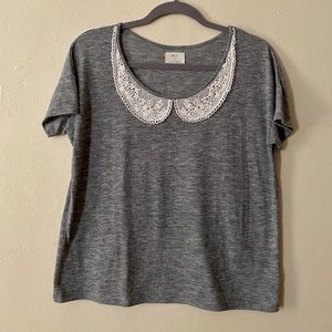 Anthropologie Pins and Needles Crochet Trim Tee